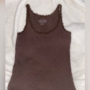 Brown Lace Trimmed Tank Top